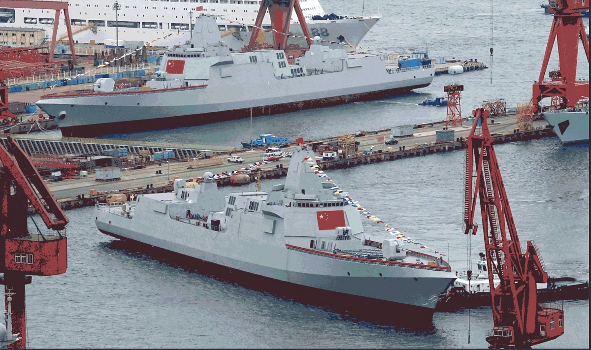 China Launches 2 Type 055 guided missile destroyers destroyers simultaneously