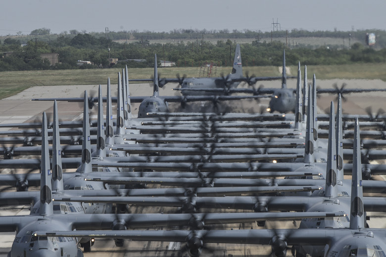 US Air Force Flies 33 C-130J Formation for Joint Forcible Entry Exercise