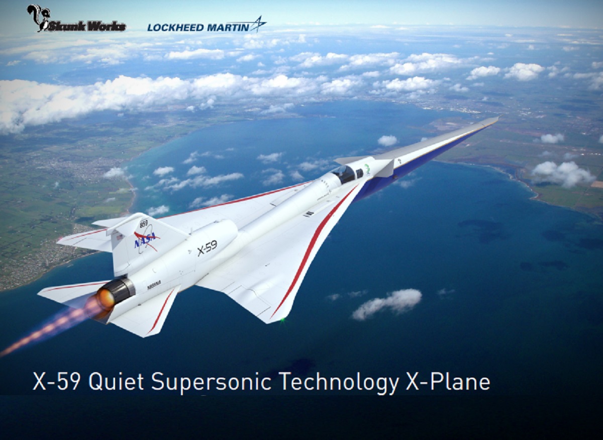 Lockheed Martin Skunk Works lança tecnologia supersônica silenciosa X-59 X-Plane. Arte: LM